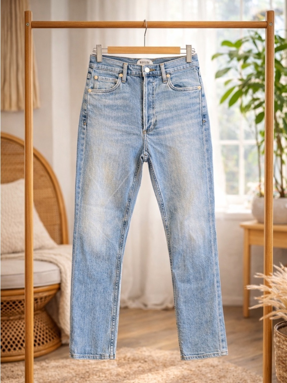 AGOLDE 90s High Rise Crop Jeans Light Wash Straight Leg 25